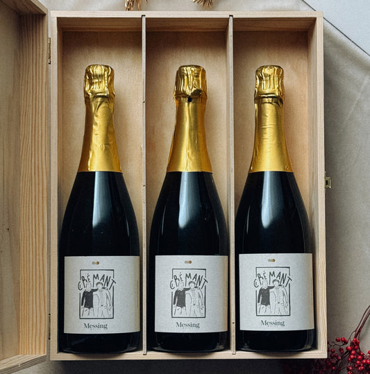 3 Messing Crémant + Holzbox